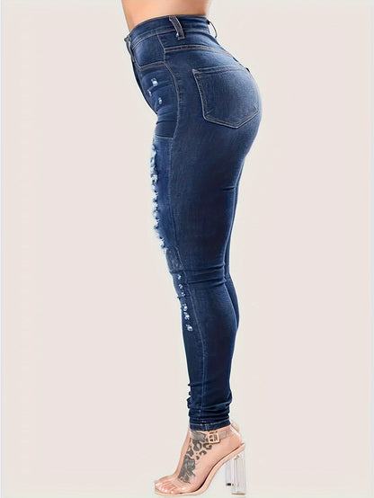 Curvy girls blue wash ripped skinny jeans