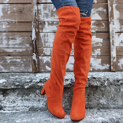 Round Toe Chunky Heel Long Boots