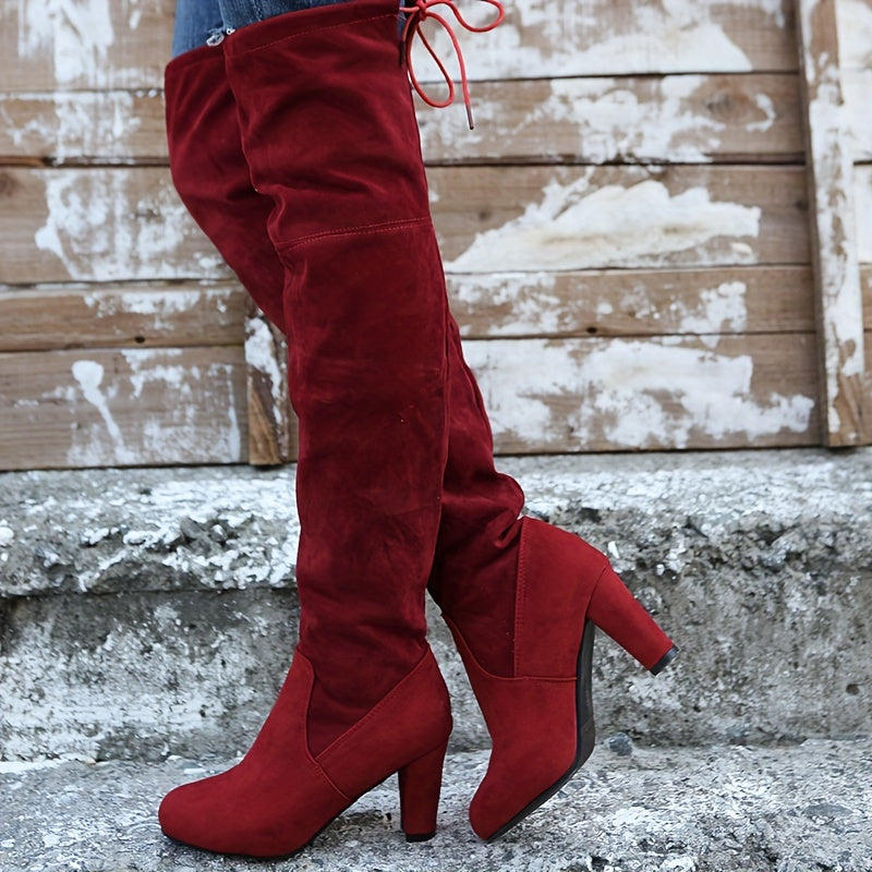 Round Toe Chunky Heel Long Boots