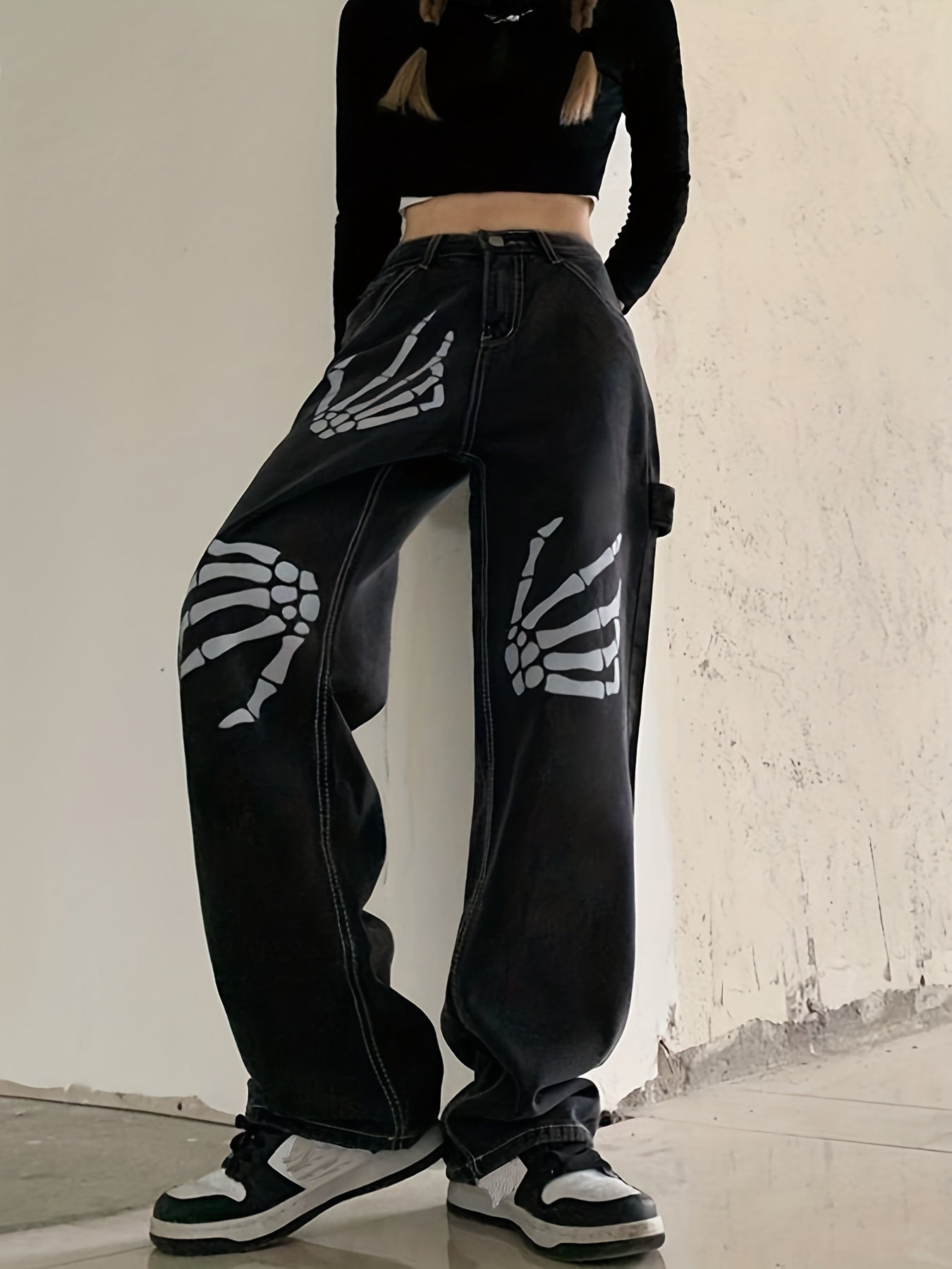 Skeleton Print Boyfriend Jeans