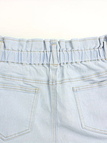Waistband Tie Belt Denim Shorts