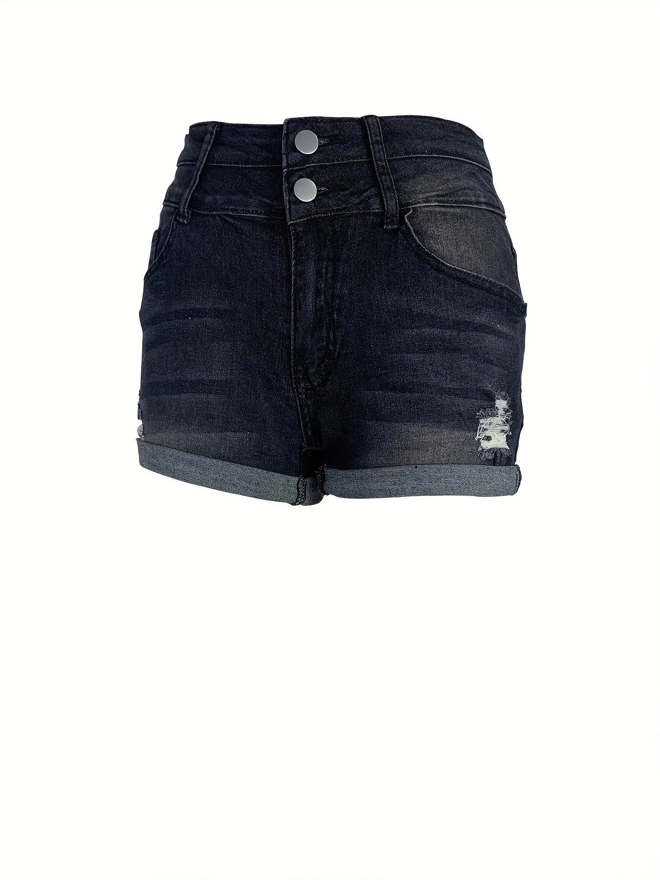 Rolled Hem Ripped Denim Shorts