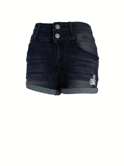 Rolled Hem Ripped Denim Shorts