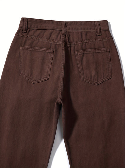 Plain Ripped Holes Straight Jeans