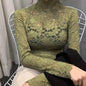 Lace Mock Neck Long Sleeve Slim Fit Top