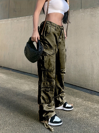 Black Flap Pockets Straight Jeans