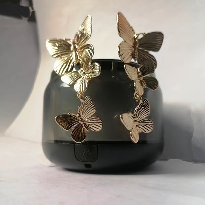 Large  Golden Plated Dangling Butterfly Earrings