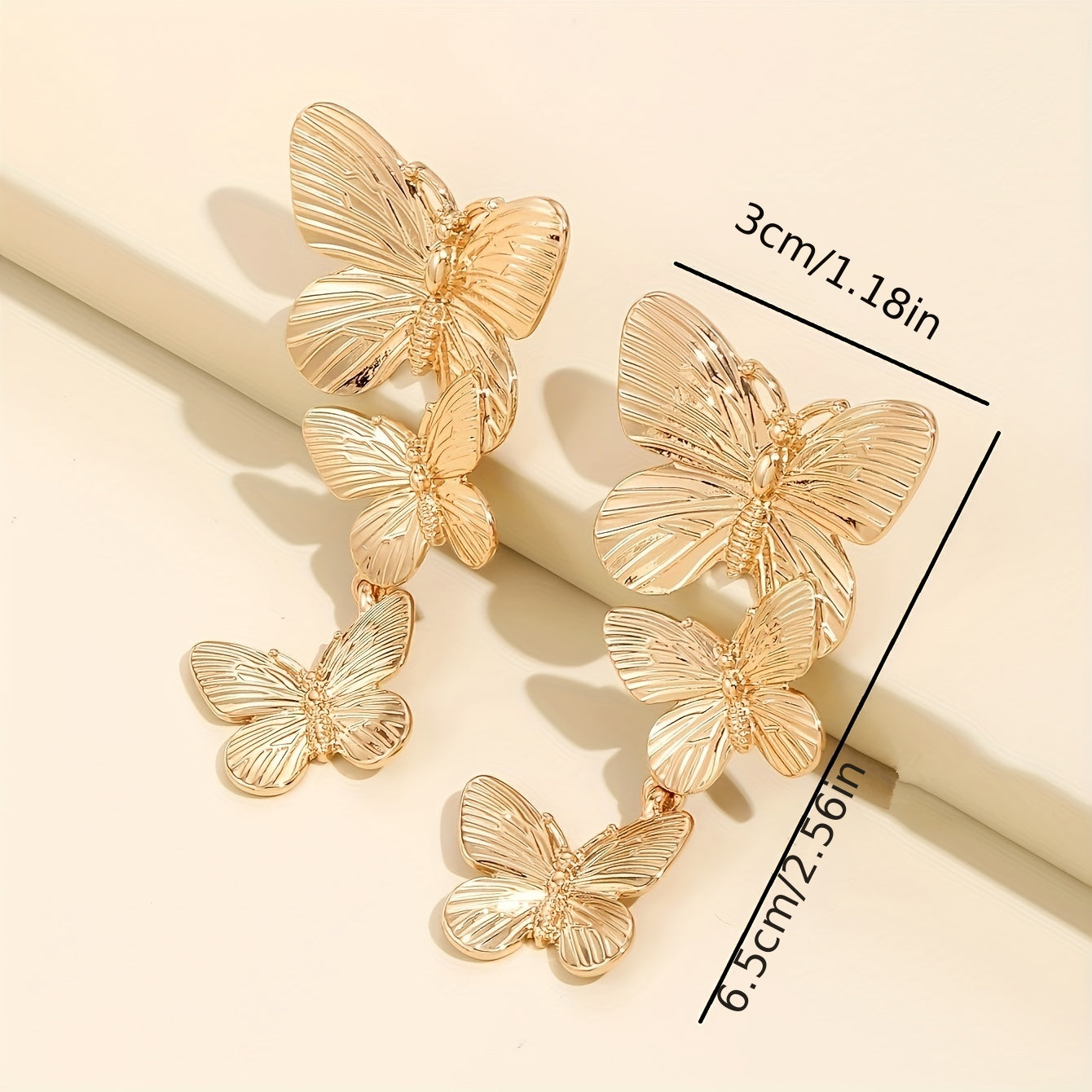 Large  Golden Plated Dangling Butterfly Earrings