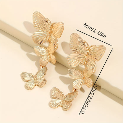 Large  Golden Plated Dangling Butterfly Earrings