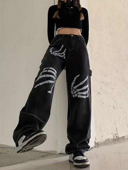 Skeleton Print Boyfriend Jeans