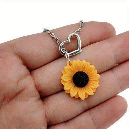Vibrant Yellow Sunflower Heart Lariat Necklace