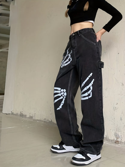 Skeleton Print Boyfriend Jeans