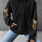 Black Floral Print Waffle Hoodie