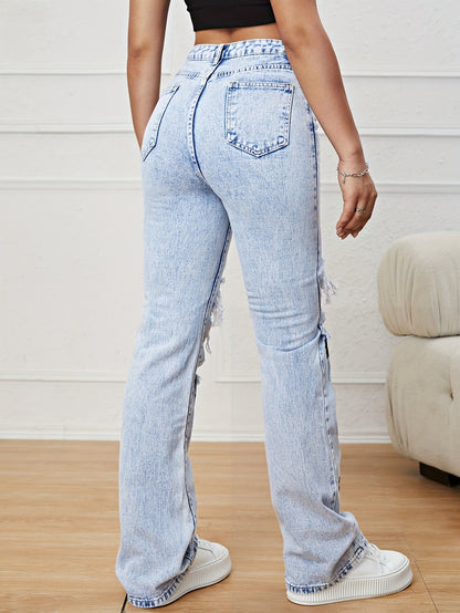 Chic Floral High-Waist Ripped Jeans