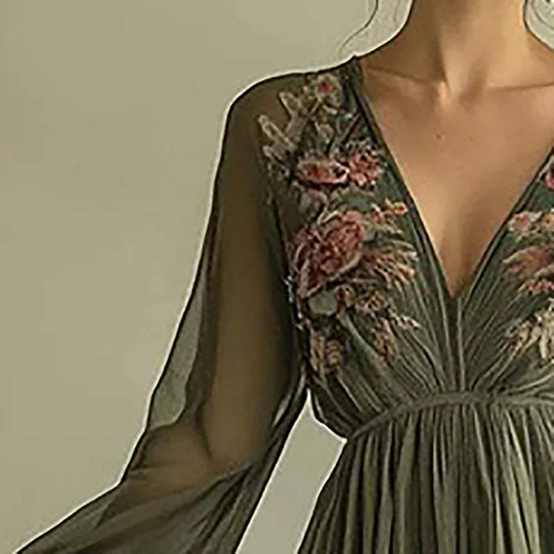 Long Sleeve High Waist Evening Dress