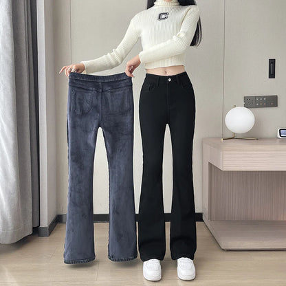 Women Warm Plush Flared Jeans