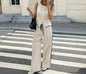 Blocked Round Neck Vest Top Wide Leg Pants Casual Set
