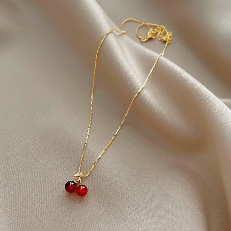 Little Wine Red Cherry Pendant Necklaces