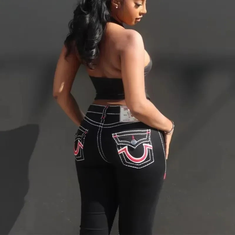 Black High Stretch Embroidery Jeans