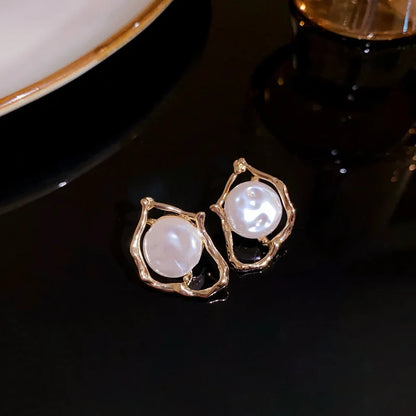 Pearl Earrings Heart Round Stud Earrings