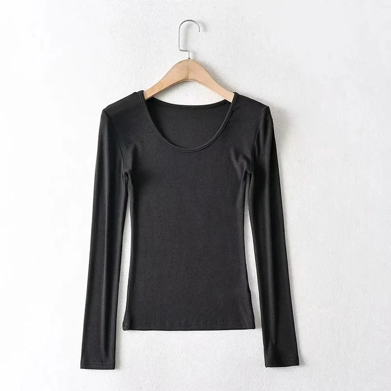 Casual Elastic Cotton Solid O-neck full sleeve T-shirt