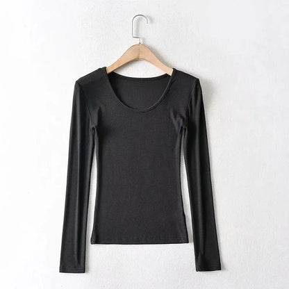 Casual Elastic Cotton Solid O-neck full sleeve T-shirt