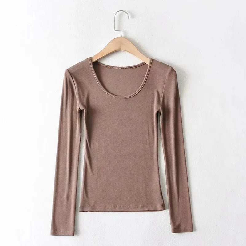 Casual Elastic Cotton Solid O-neck full sleeve T-shirt
