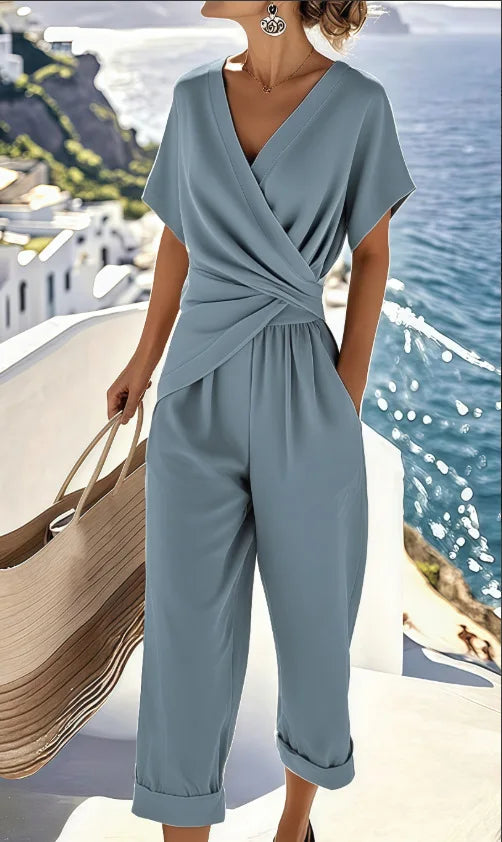 Elegant Solid Colour Short Sleeved Set