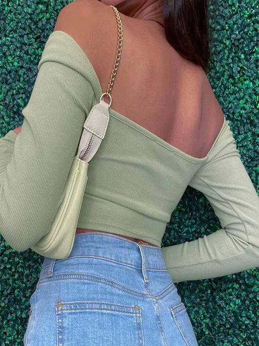 V-neck Long Sleeve Crop Tops