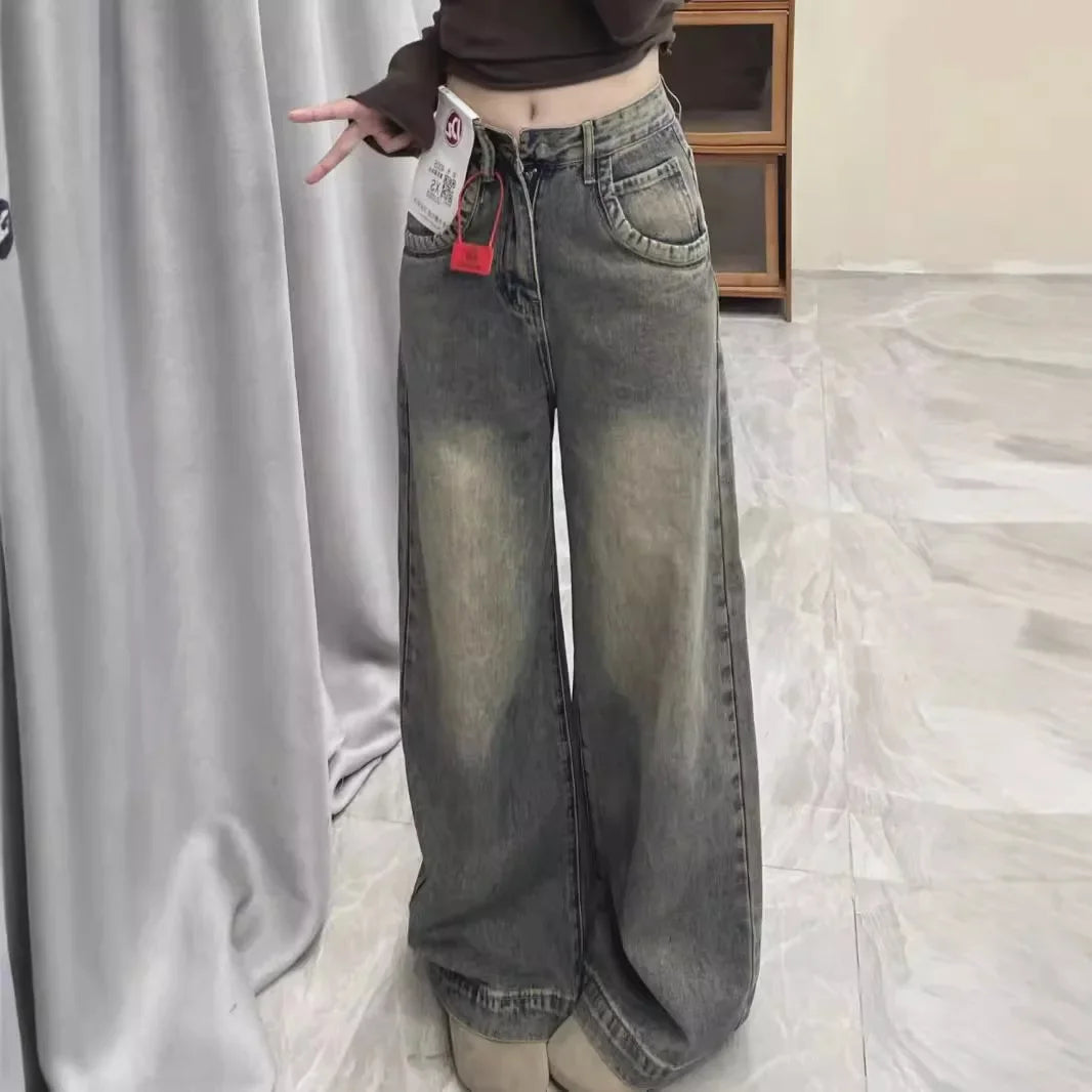 Vintage Distressed Wide-leg Jeans