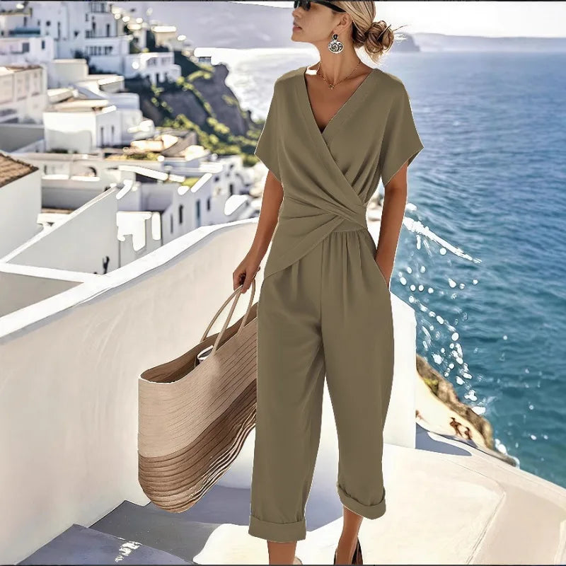 Elegant Solid Colour Short Sleeved Set