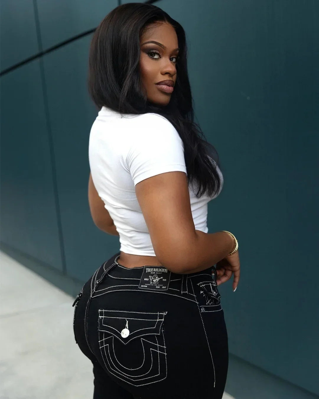 Black High Stretch Embroidery Jeans