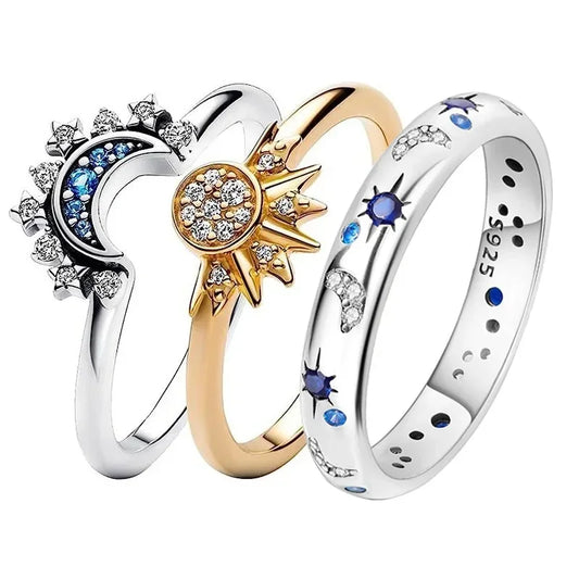 Sparkling Moon Sun Star Crystal Ring