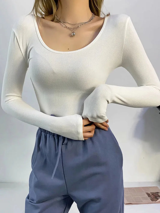 Casual Elastic Cotton Solid O-neck full sleeve T-shirt