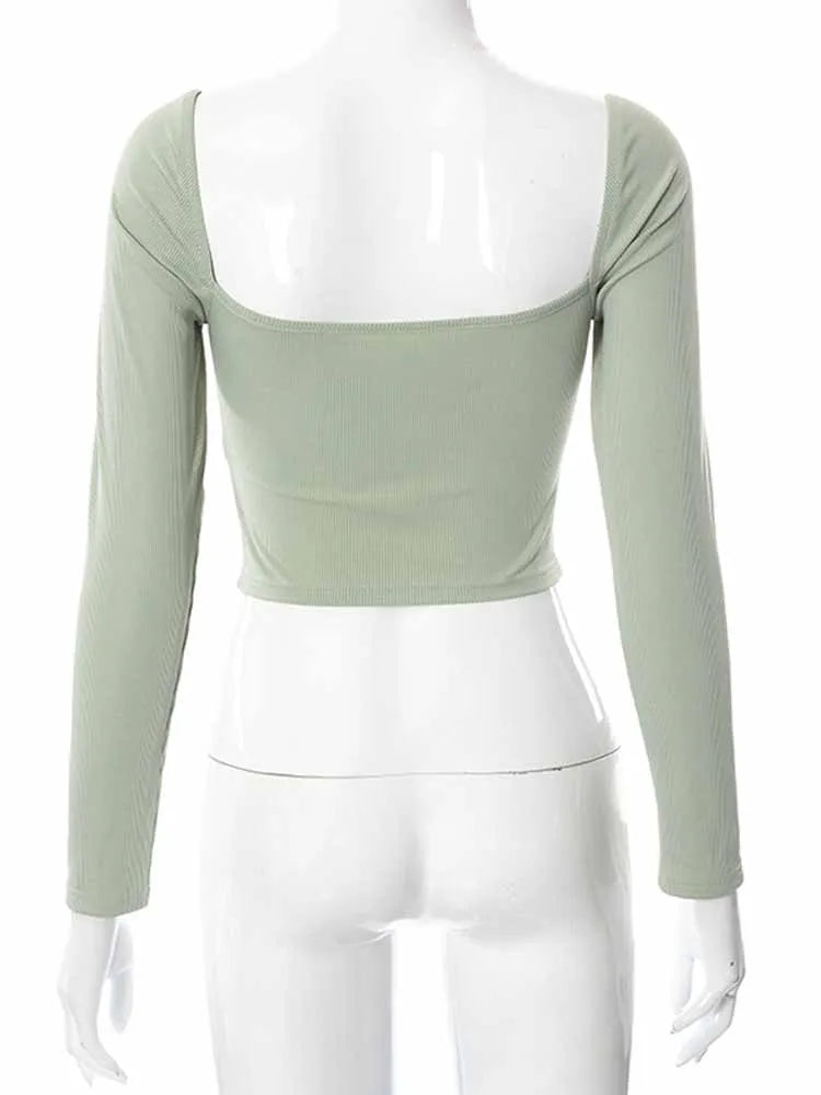 V-neck Long Sleeve Crop Tops
