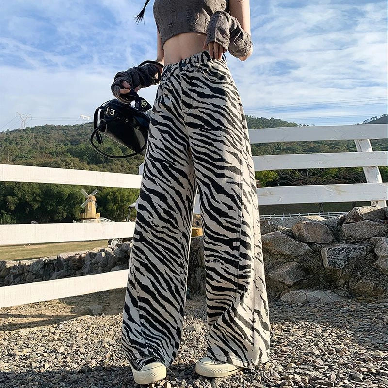 Vintage Unique High Waist Zebra Stripe Jeans