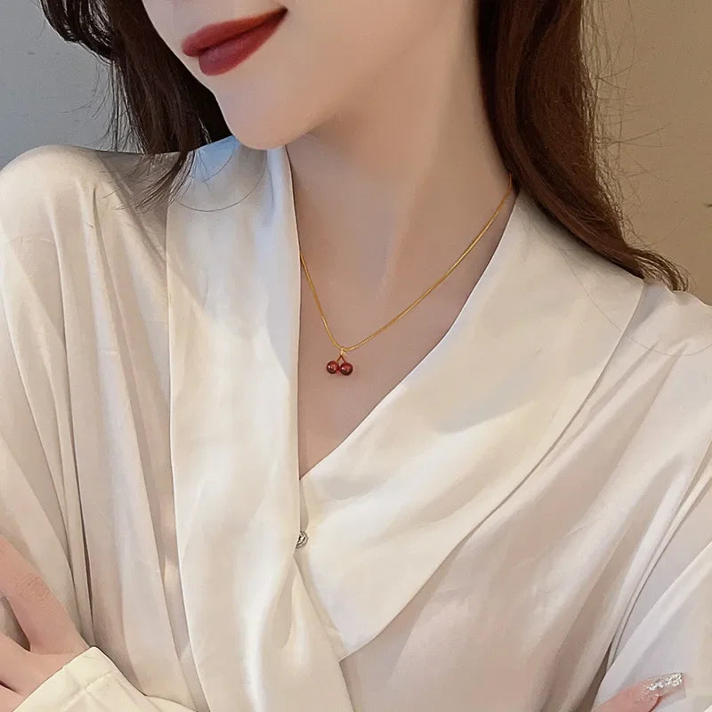 Little Wine Red Cherry Pendant Necklaces