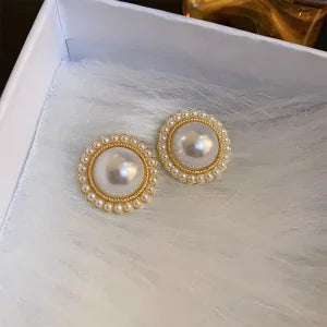 Pearl Earrings Heart Round Stud Earrings
