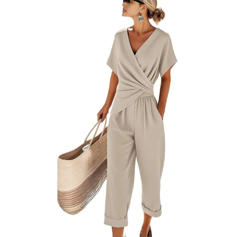 Elegant Solid Colour Short Sleeved Set