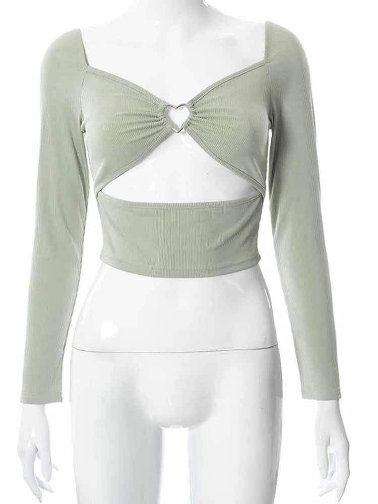 V-neck Long Sleeve Crop Tops