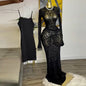 elegant semi high collar lace long sleeved dress
