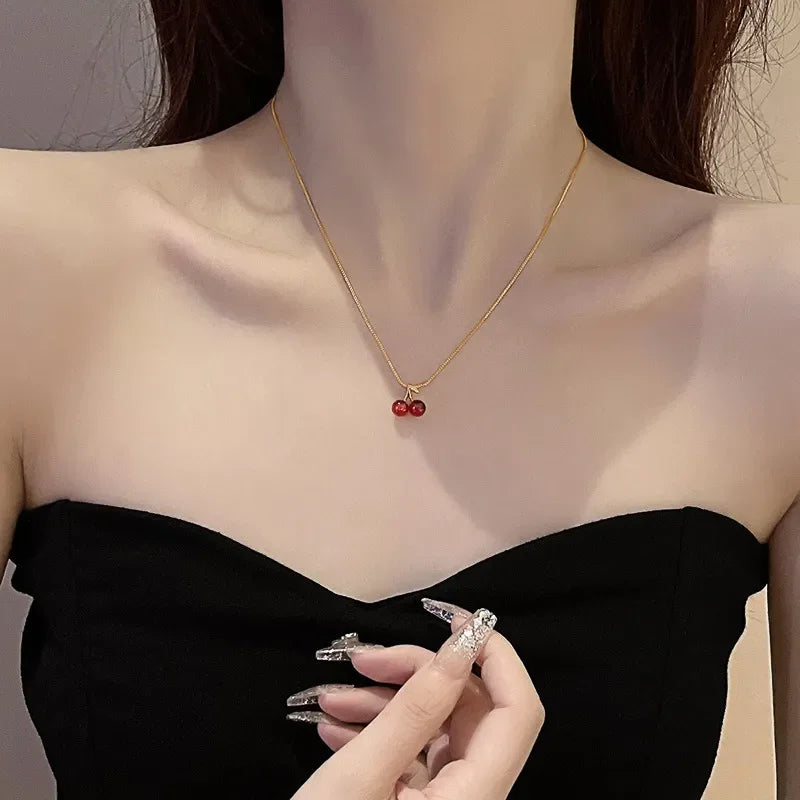 Little Wine Red Cherry Pendant Necklaces