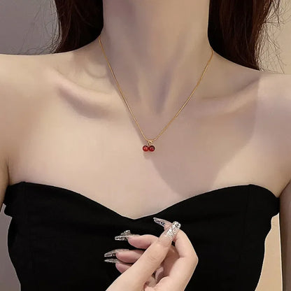 Little Wine Red Cherry Pendant Necklaces