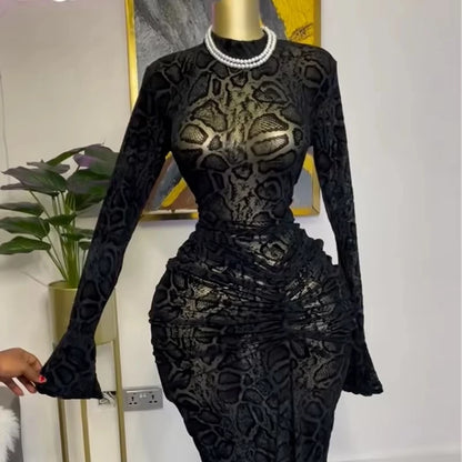 elegant semi high collar lace long sleeved dress