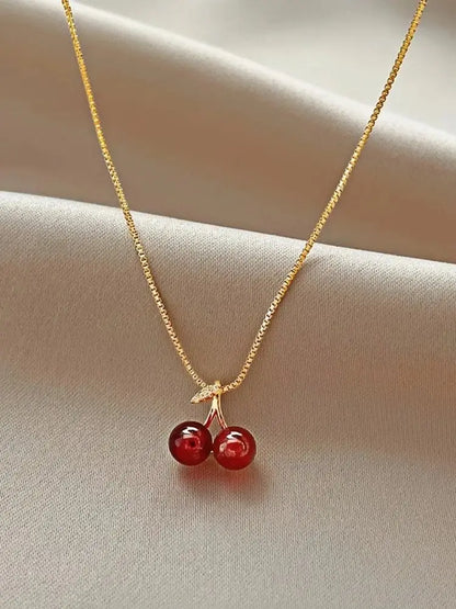 Little Wine Red Cherry Pendant Necklaces