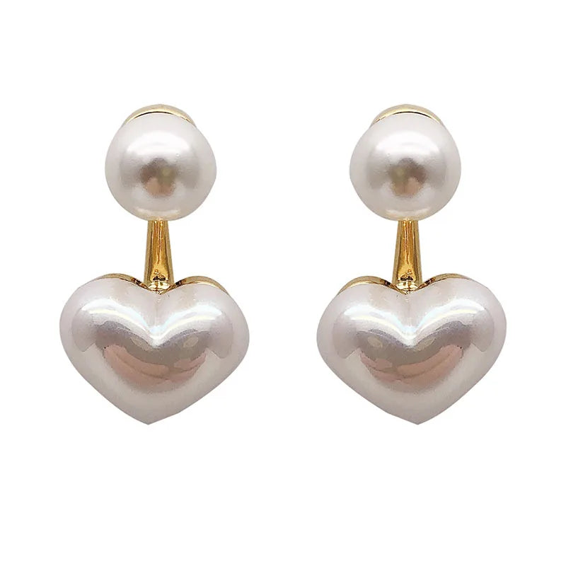 Pearl Earrings Heart Round Stud Earrings