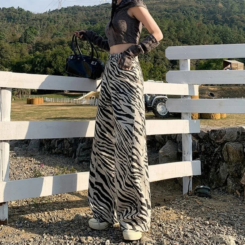 Vintage Unique High Waist Zebra Stripe Jeans