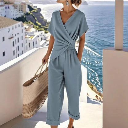 Elegant Solid Colour Short Sleeved Set
