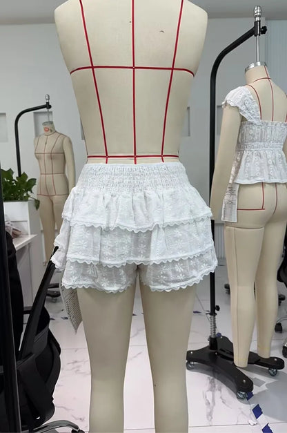 Floral Embroidery White Shorts