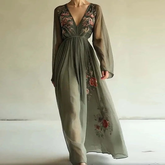 Long Sleeve High Waist Evening Dress